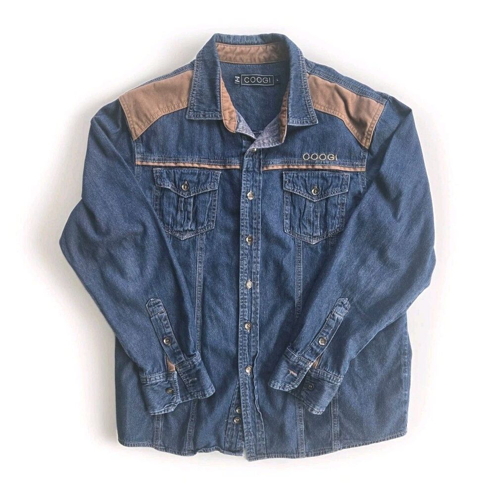 COOGI Men's Long Sleeve Denim Shirt COOGI Heritage Embroidered Size L